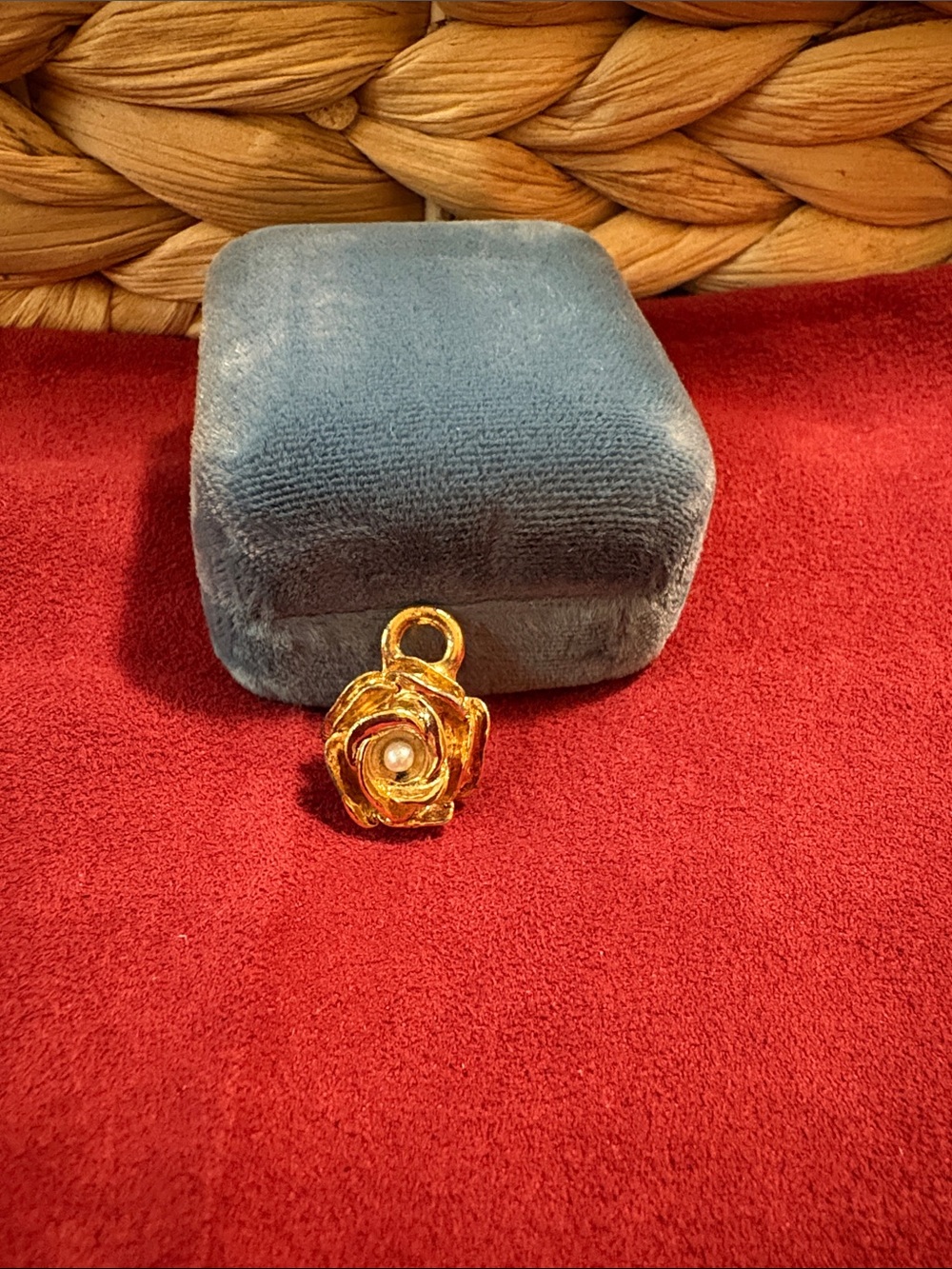 Gold Rose Pendant with Pearl Accent - Women Jewelry